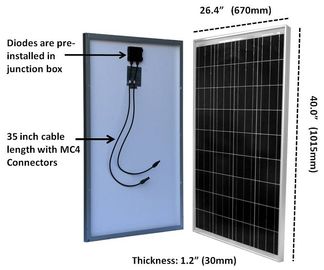 Woon het Siliciumzonnepanelen 100 Watts 3.2mm van Tptbacksheet Aangemaakt Glas